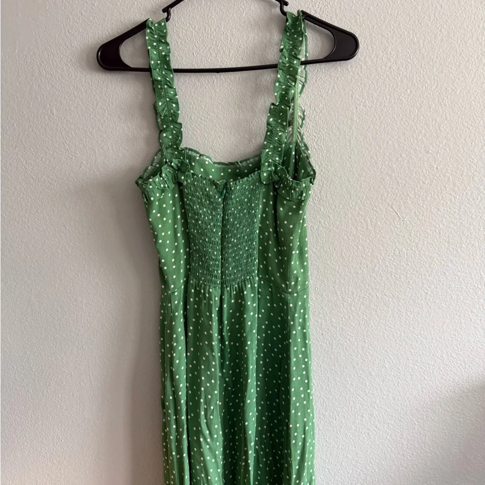 Green Polka Dot Midi Dress with Side Slit - Reformation - Picture 3 of 5